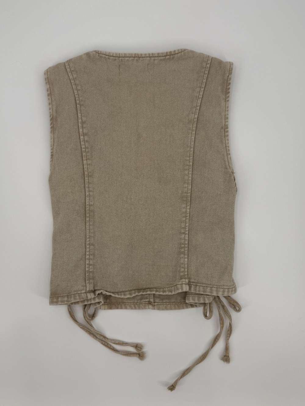 Tan Denim Lace Up Corset Vest 90s Grunge Y2K Cropped Western Boho Festival M - Picture 6 of 11